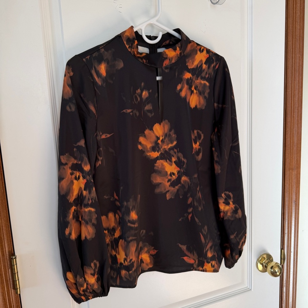 Banana Republic NWT Ladies XS Black and Orange Floral on Fire Blouse